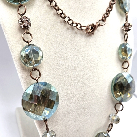 VINTAGE Stunning Green Faceted Glass Rhinestone Ball Long Statement Necklace - Picture 5 of 9